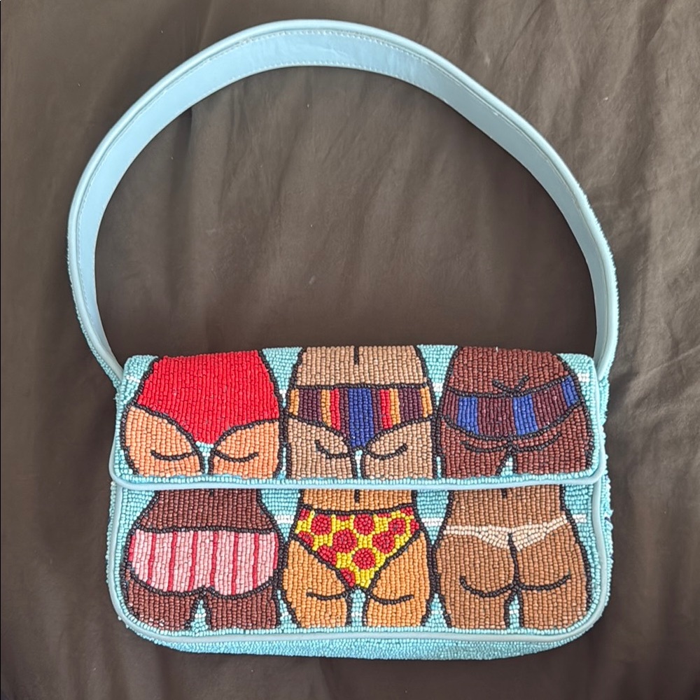 Beaded Women's Shoulder Bag in Light Blue